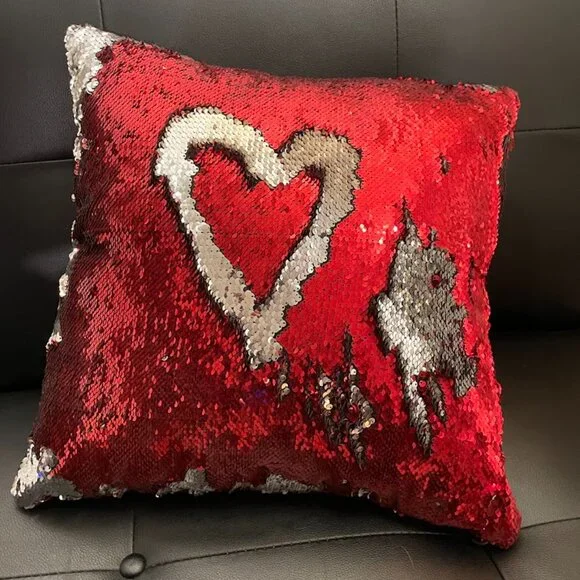 Red and Silver Sequin Pillow  25"x25"  Excellent Condition - Picture 3 of 6